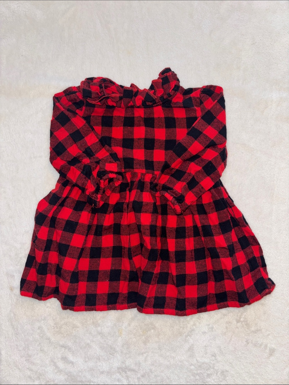 (3 for $10) Joe fresh Red and Black Buffalo Plaid Ruffled Dress 3/6 month